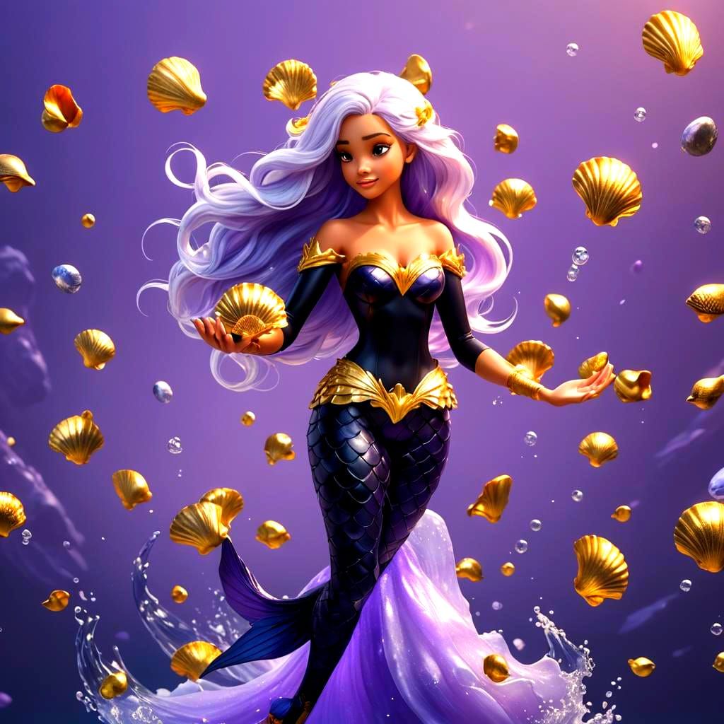 Mermaid in Black and Lavender Costume: 3D Digital Art