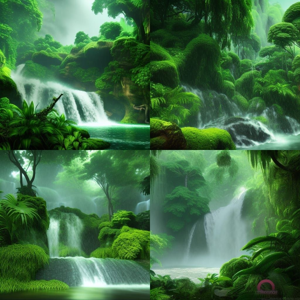 Lush Jungle Landscape with Waterfall, 8k Render