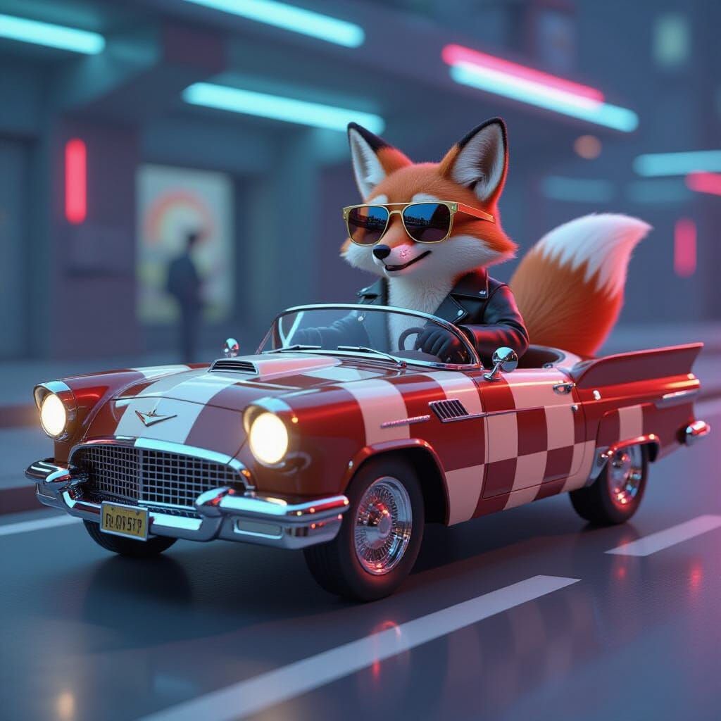 Fox Drives Chocolate Car in Retrofuturist Style