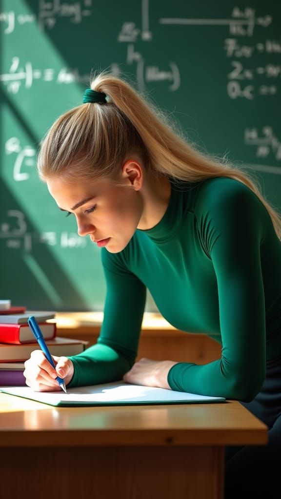 Hyper-Realistic Portrait of a Focused Woman in a Modern Clas...