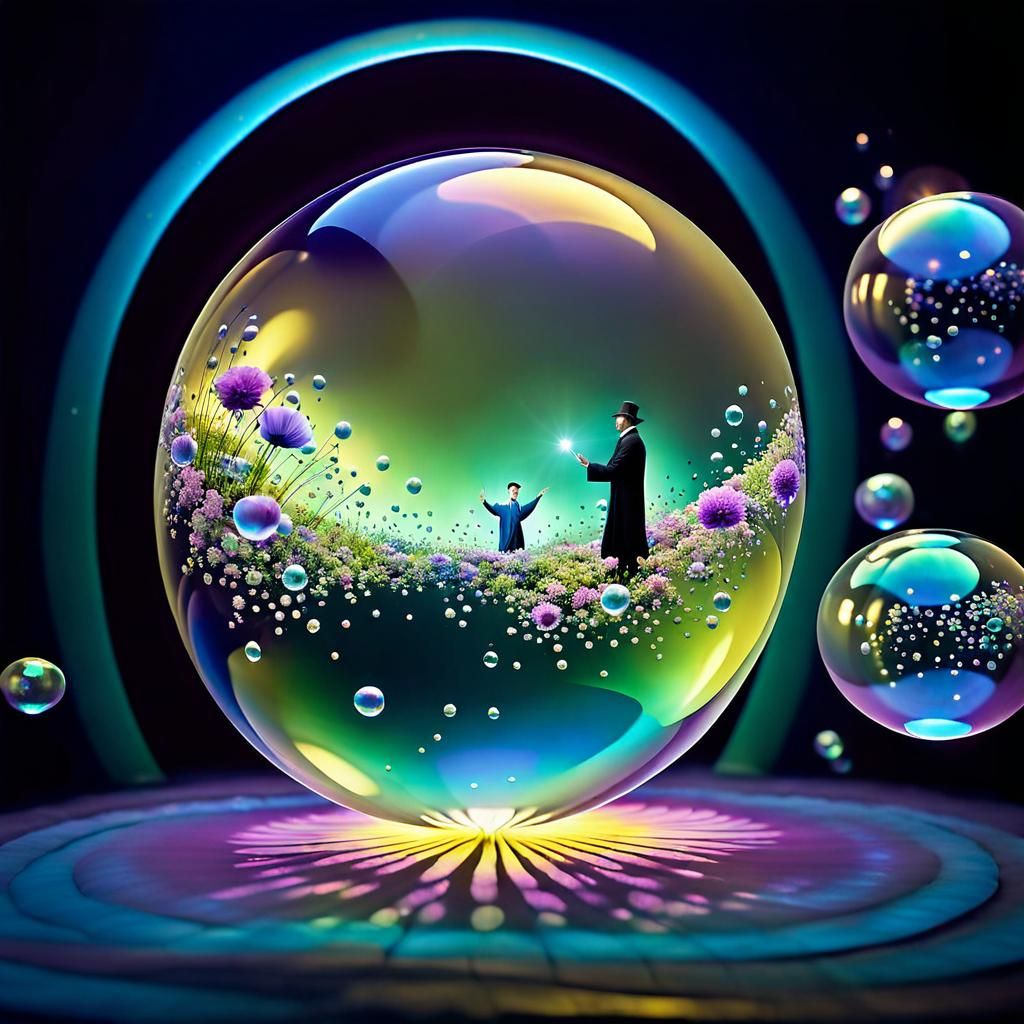 Surreal Magician in Whimsical, Dreamlike Scene