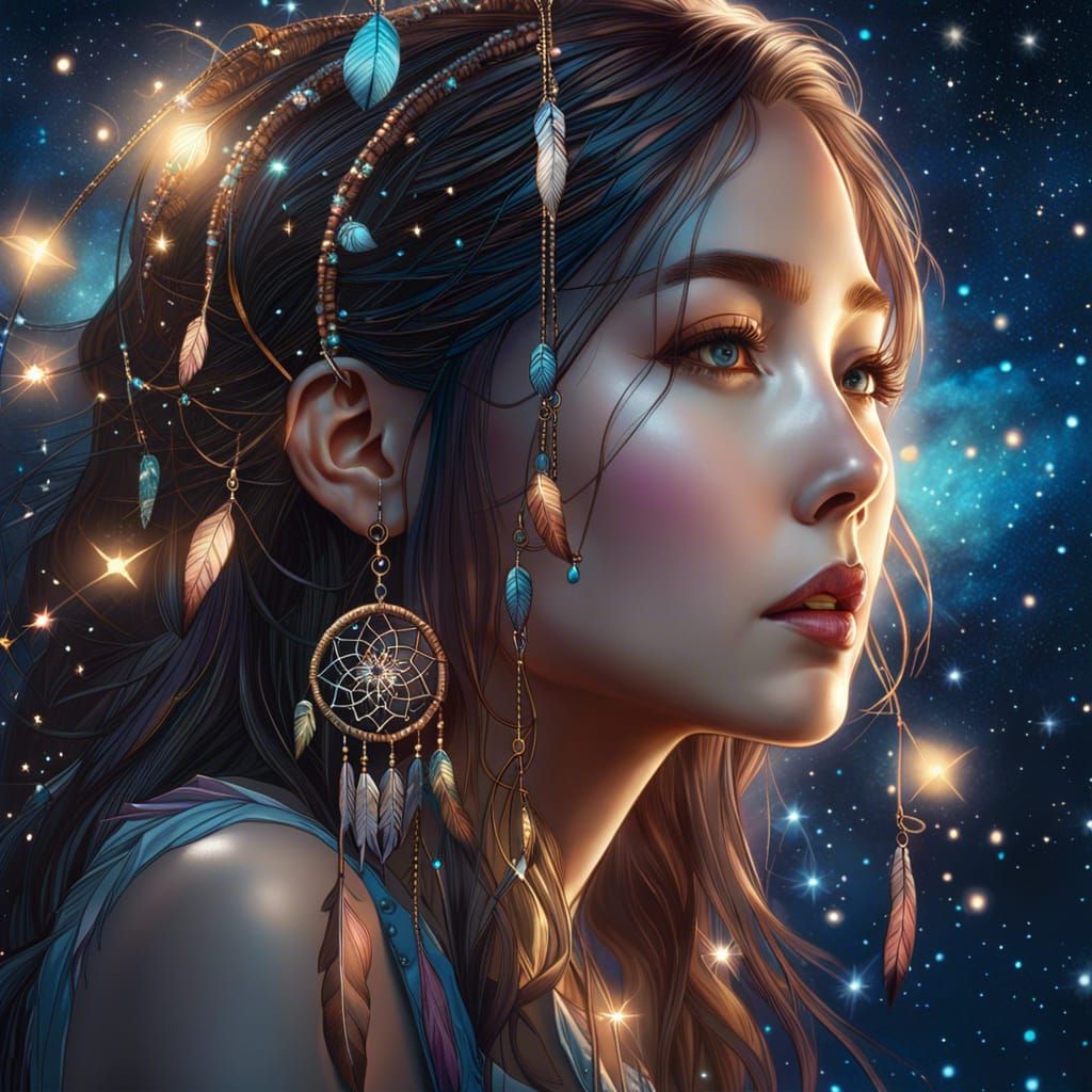 Dreamcatcher in Starry Sky: Hyperrealistic Digital Art
