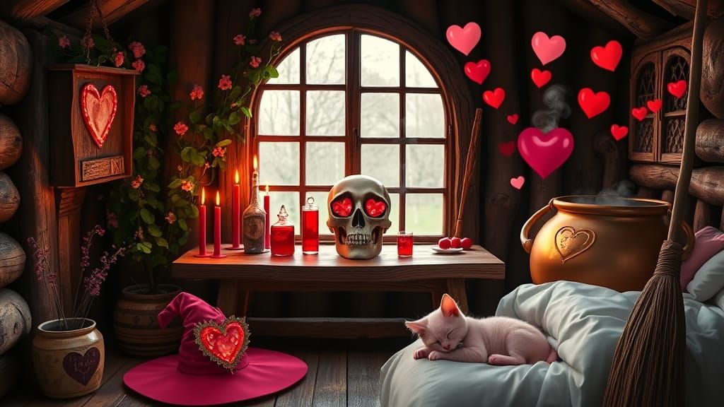 Romantic Whimsy in a Witch's Valentine's Day Hut