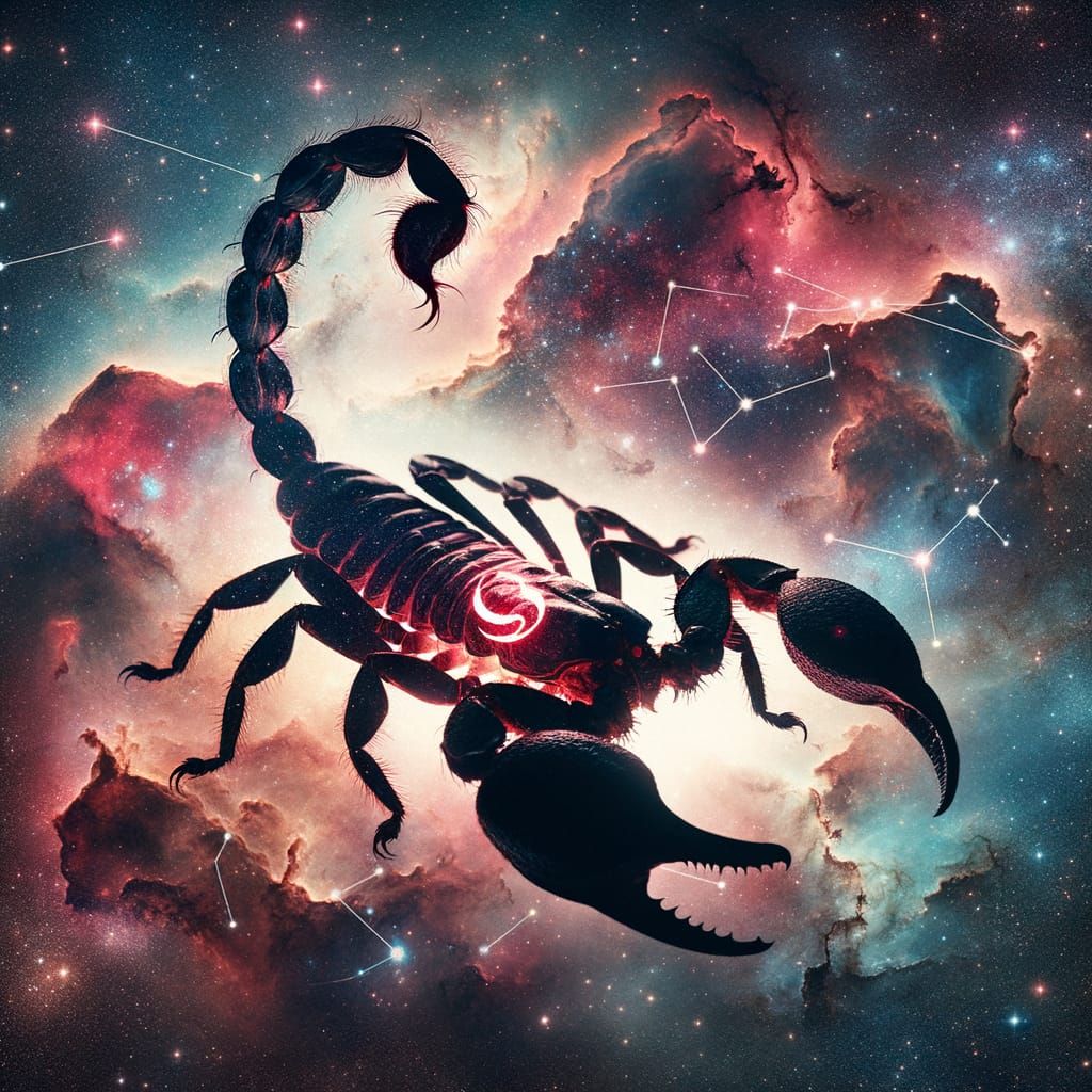 Gigantic Scorpion Illuminated by Antares in Double Exposure ...