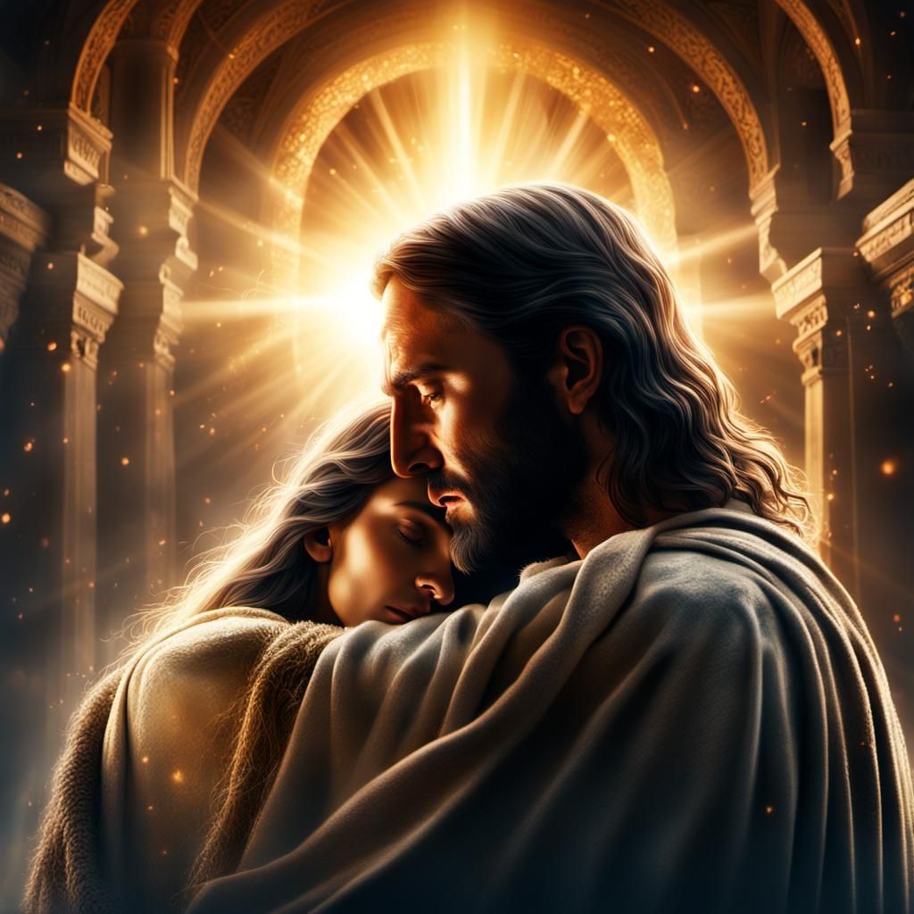 Jesus Comforts Woman in Divine Light