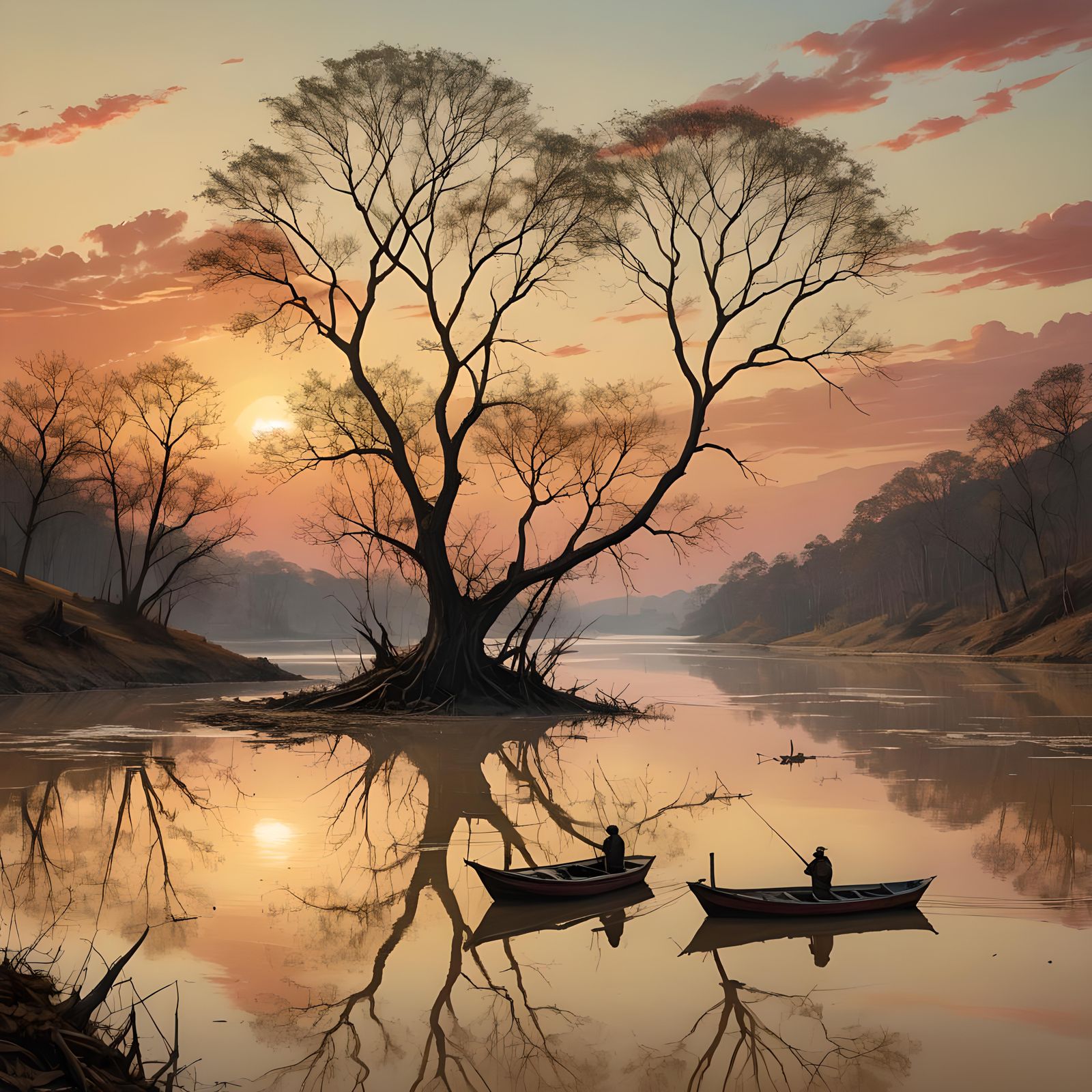 Vibrant Sunset Over Orinoco River in Fantasy Art