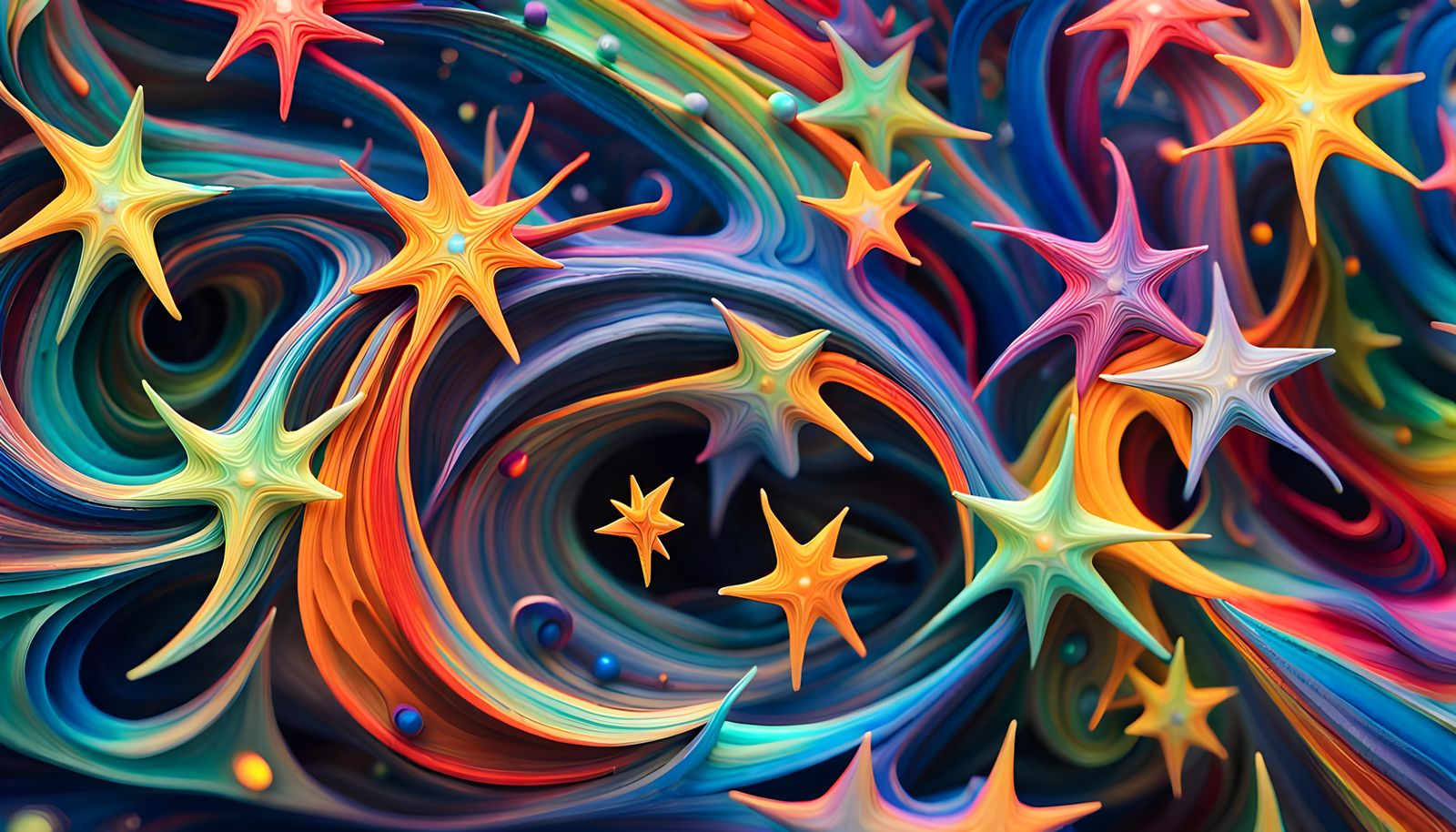 Iridescent Protostar Cluster Formation as Abstract Oil Paint...