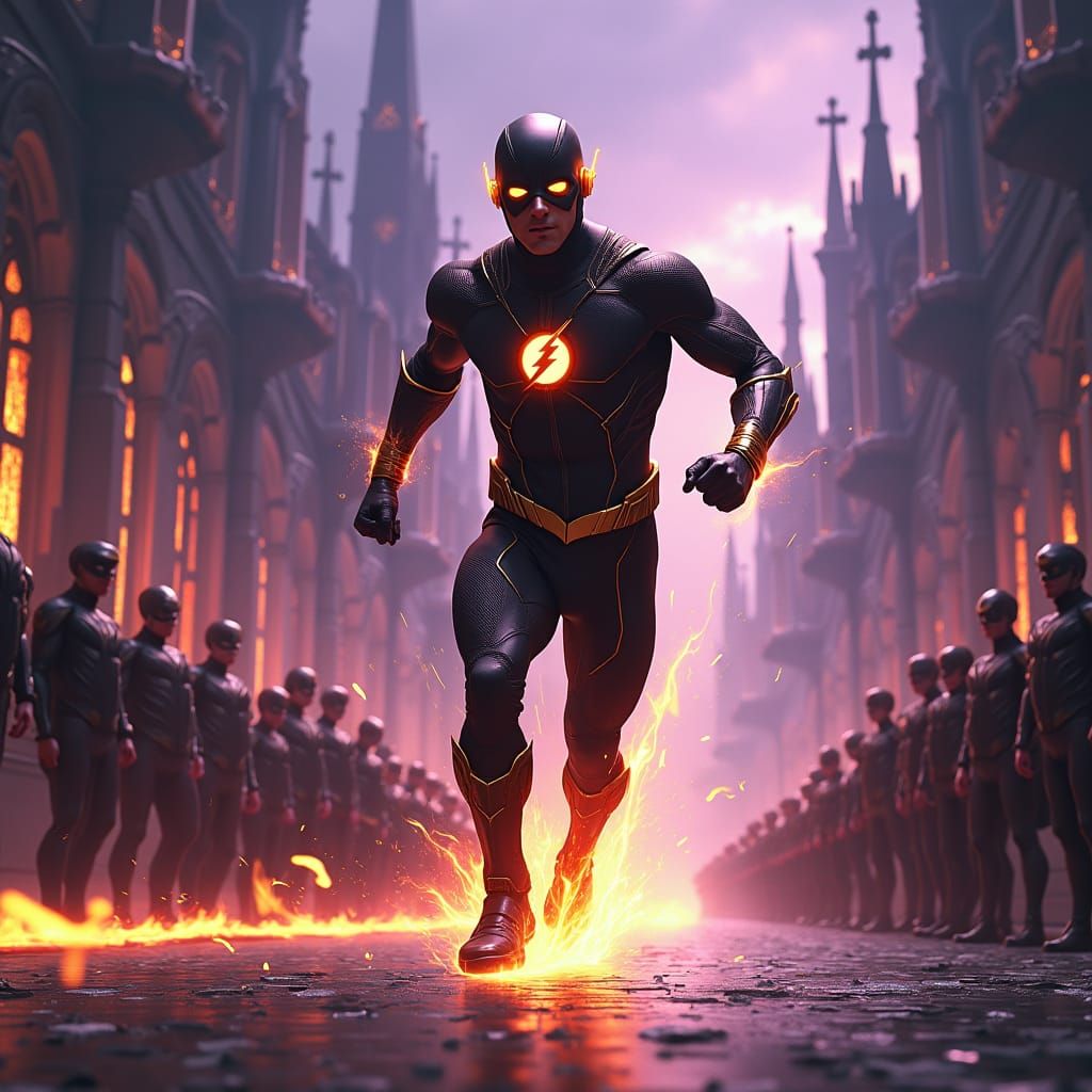 The Flash Races in a Dark Fantasy Cityscape