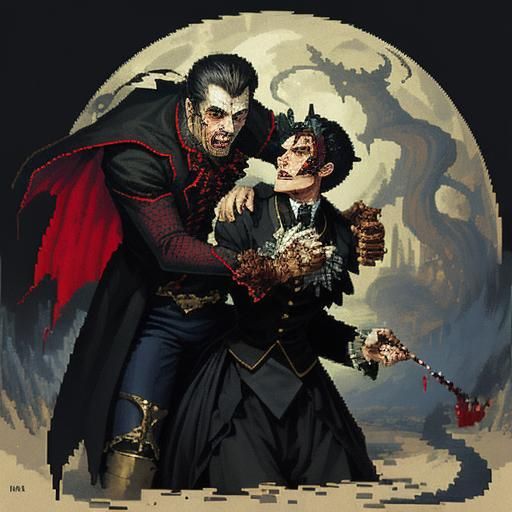 Pixelated Vampire Attack in Pixel Art Style