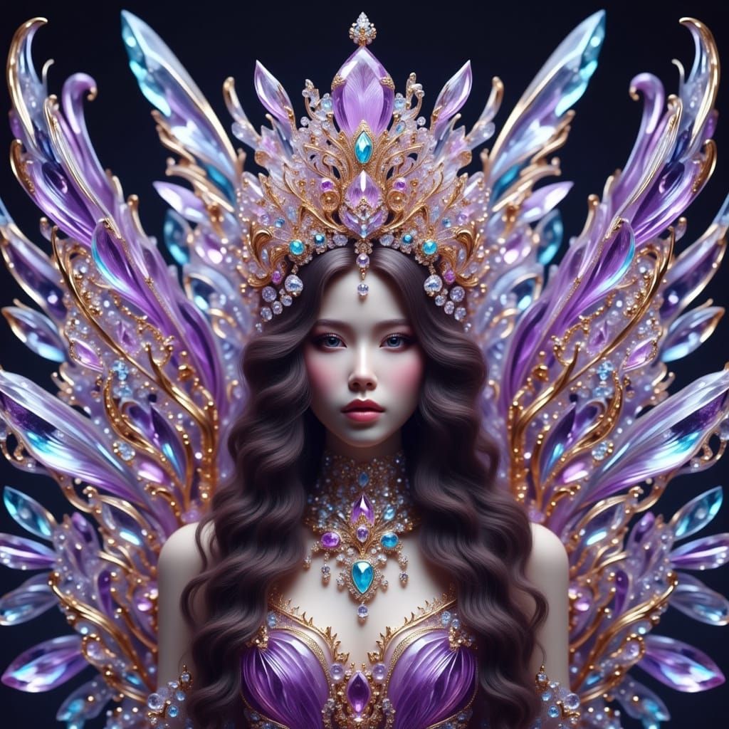 Ethereal Monarch Wears Amethyst Geode Crown in Cyberpunk Sty...