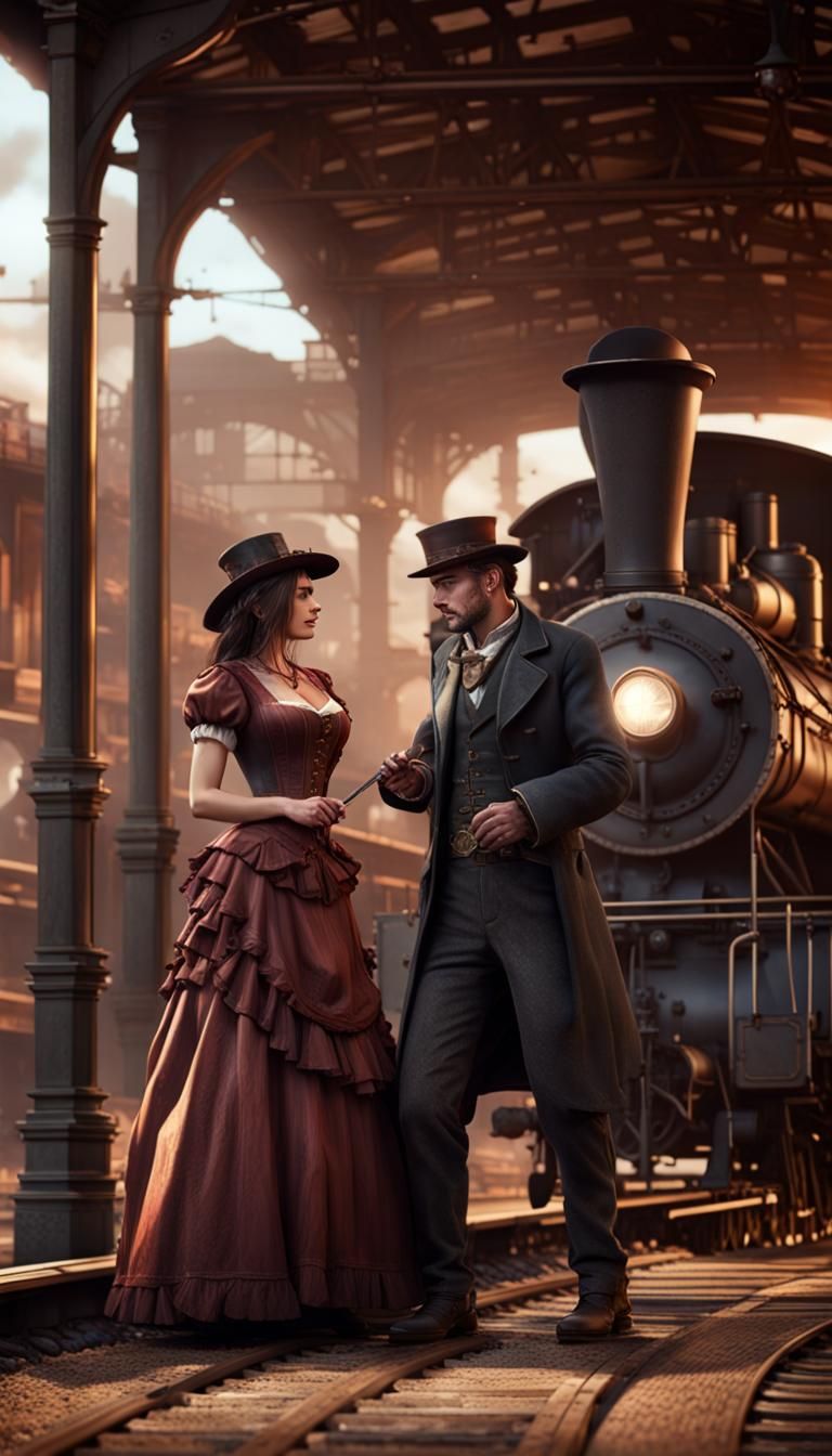 Steampunk Engineer and Sweetheart at Wild West Station