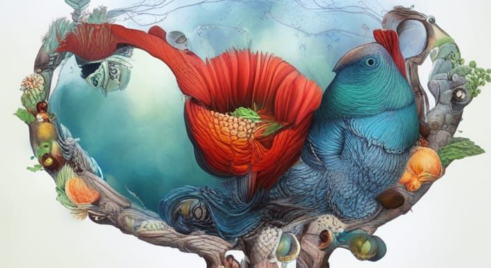 Psychedelic Celtic Fairy Wren with Geometric Elements