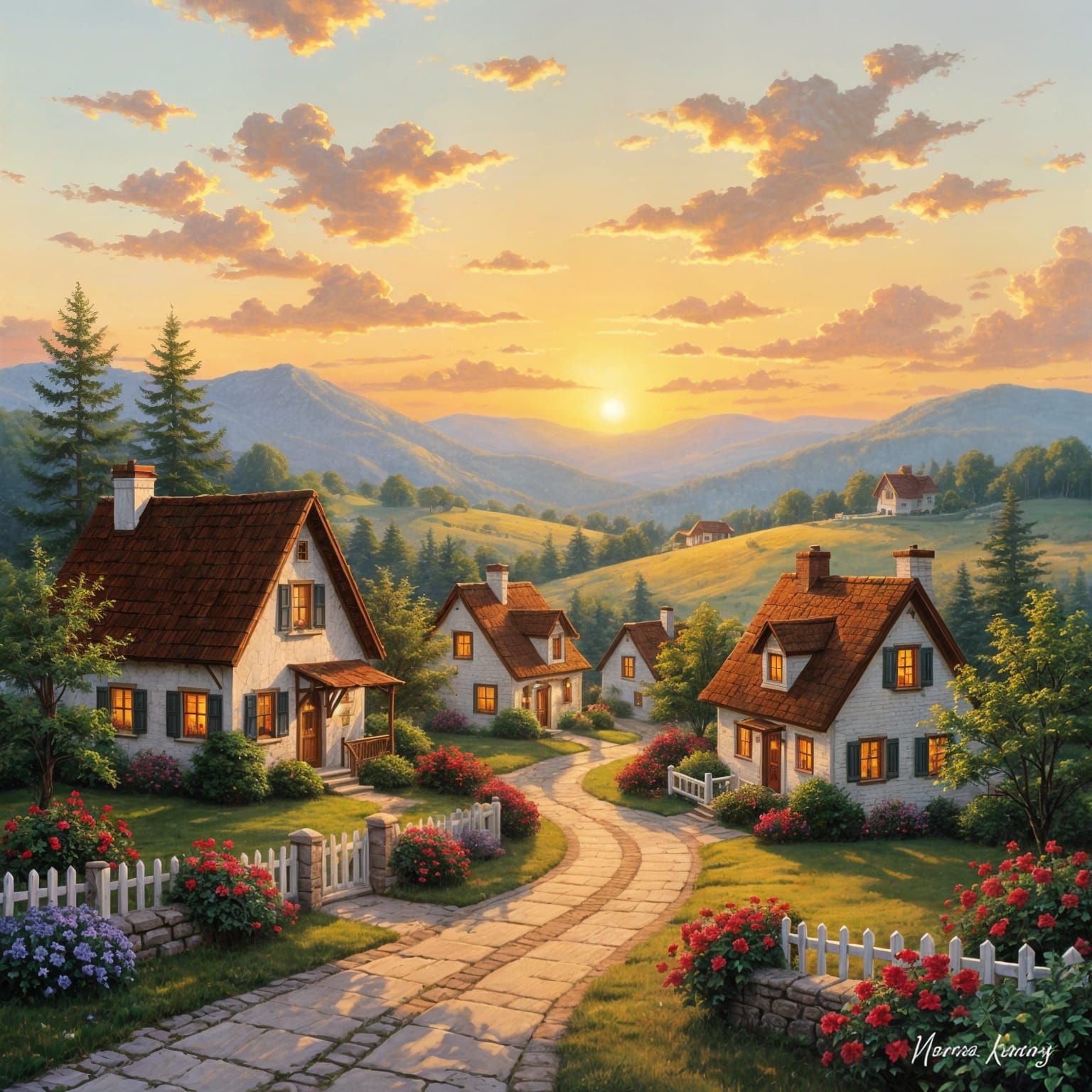 Picturesque Village in Golden Light