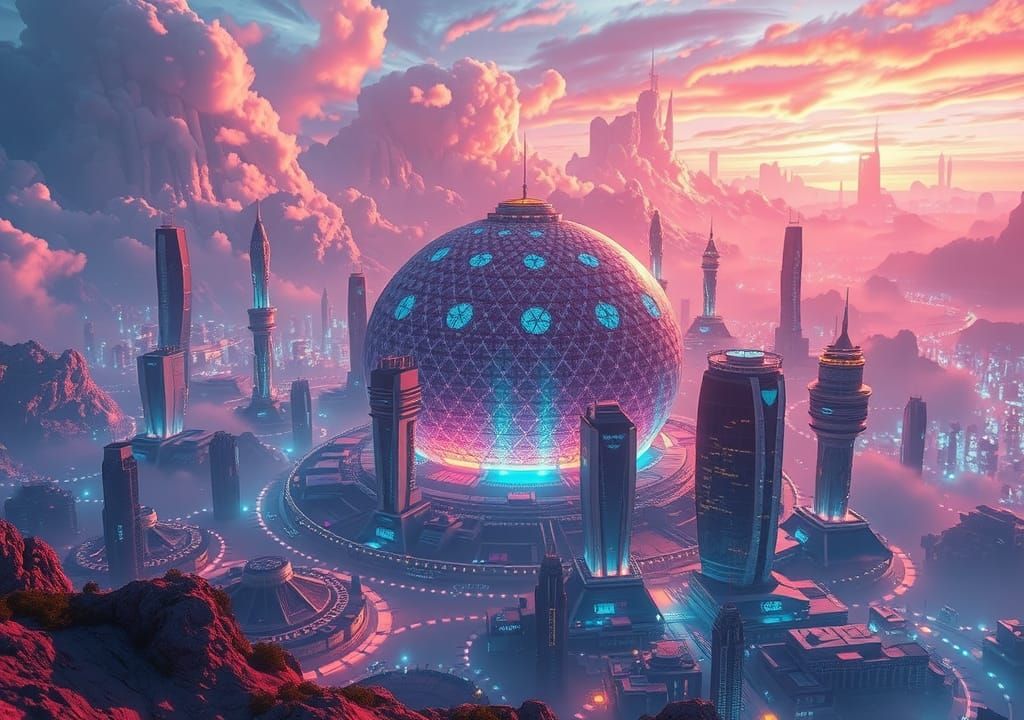 Iridescent Metropolis of the Future: A Digital Art Vision