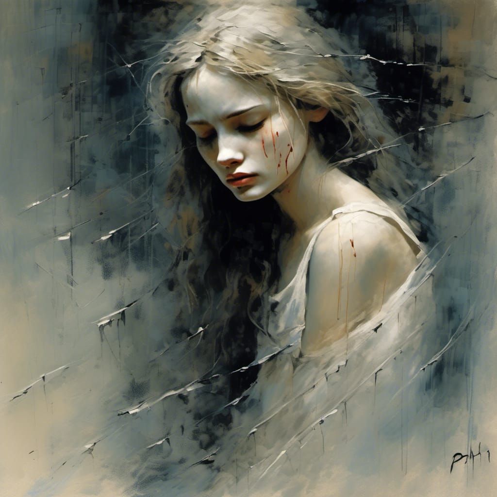 Melancholy Portrait in the Style of Alphonse Mucha