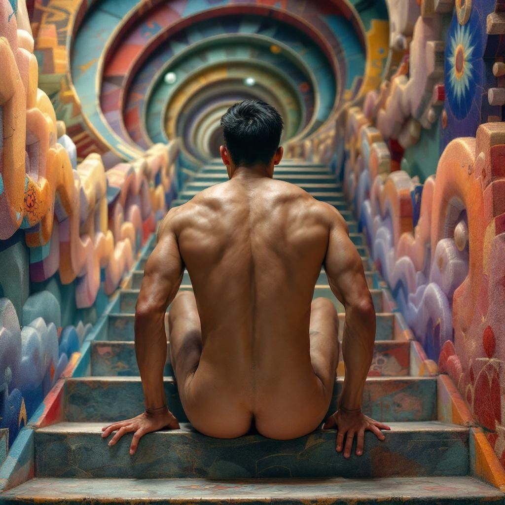 Callipygous Men in Colorful Vertigo Art