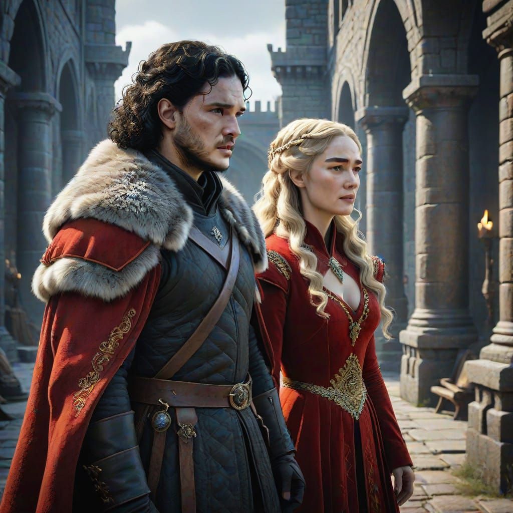 Fantastical Portrait of Jon Snow and Cersei Lannister in Med...