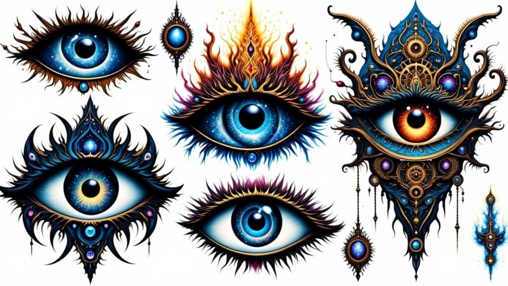 Mystical Eye Tattoo Flash Sheet in Surreal Style