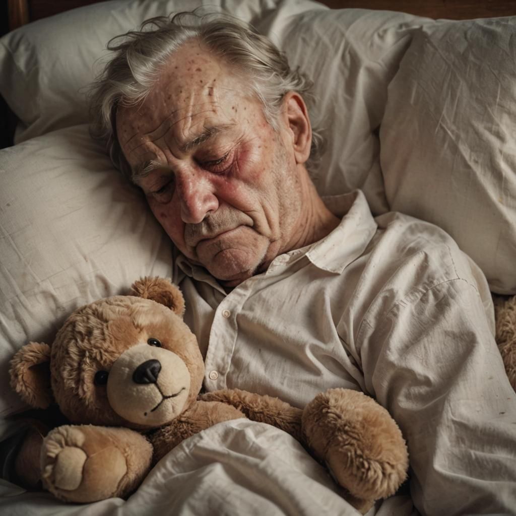 Old Man Asleep with Teddy Bear: Photorealism