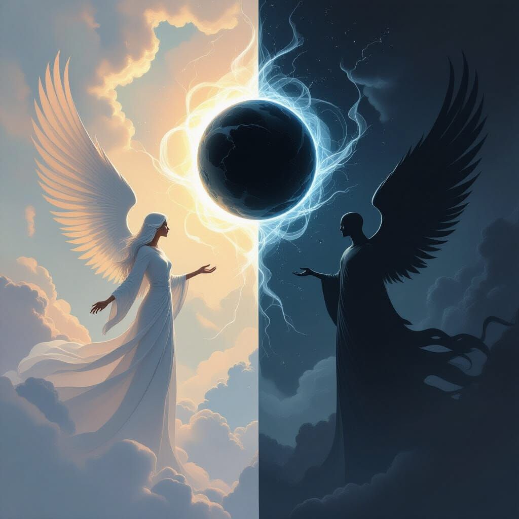 Cosmic Balance: Light and Shadow in Digital Art