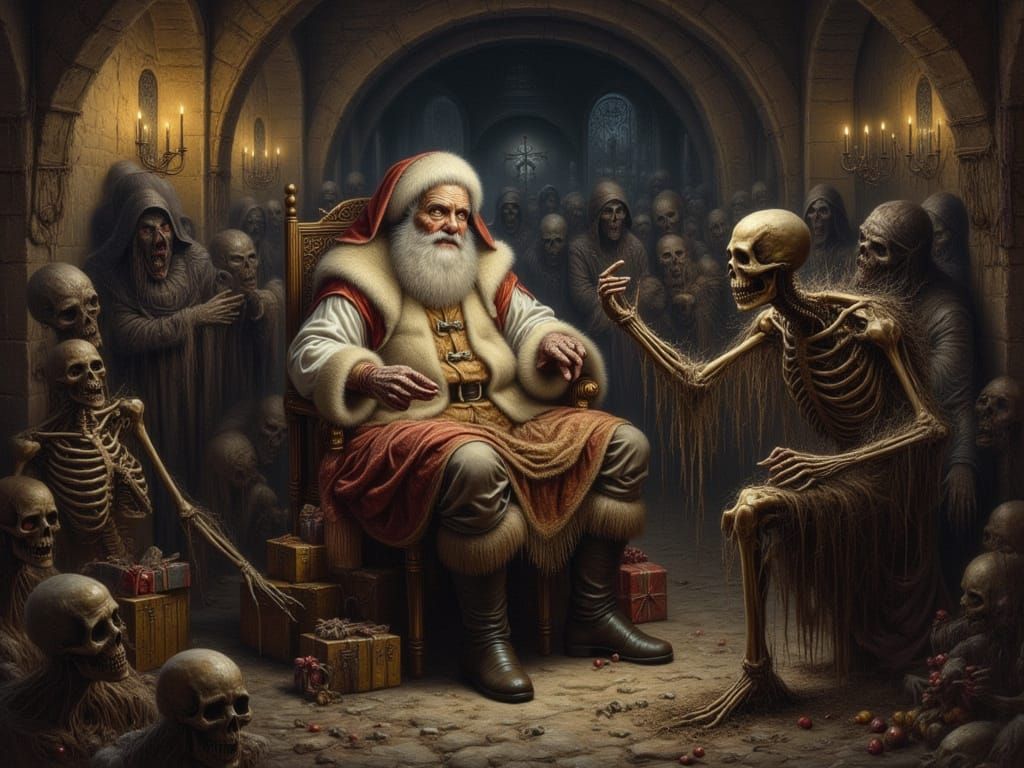 Christmas Crypt Gathering of Monsters in Oil Painting Style