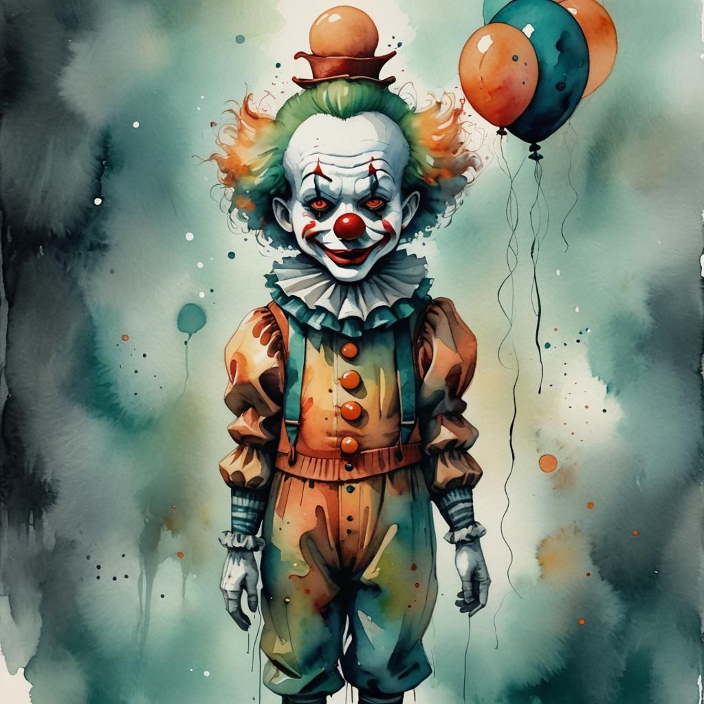 Whimsical Watercolor Clown Counting Down to Halloween