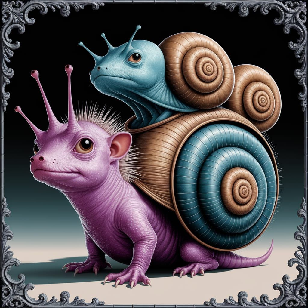 Alien Market With Seven-Headed Snails in Surreal Style