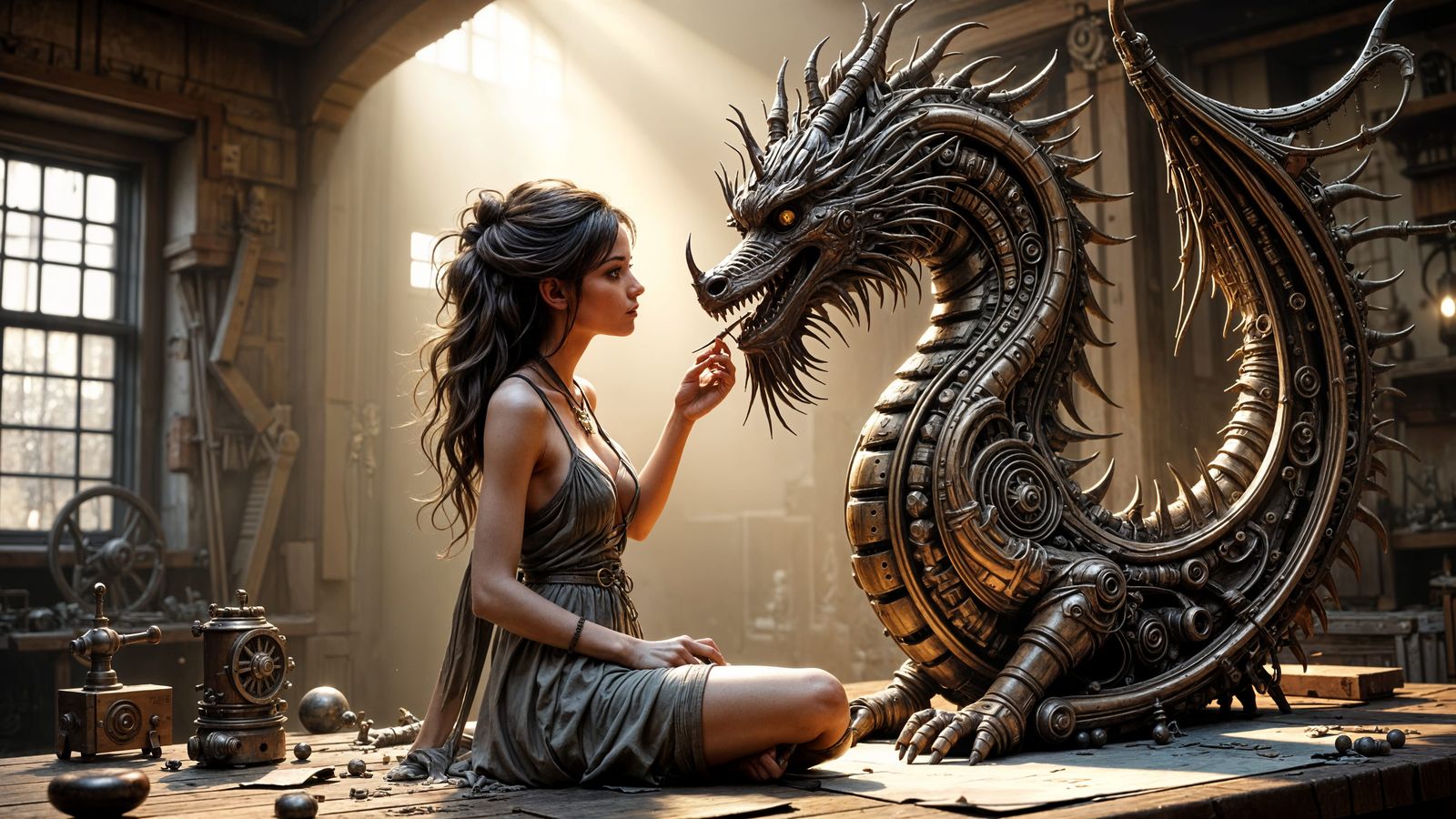 Steampunk Sculptor Crafts Gear Dragon Statue