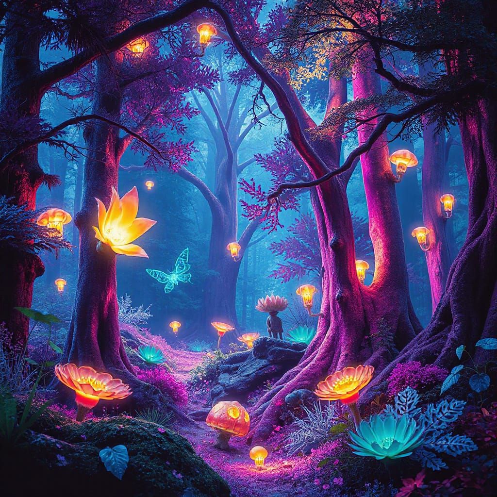 Dreamlike Forest in Vibrant, Iridescent Colors