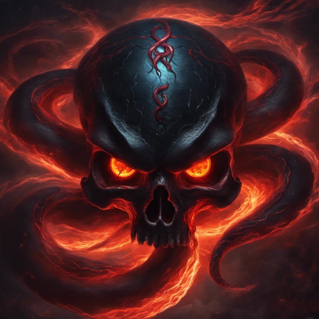 Ominous Skull with Snakes in Digital Art Style