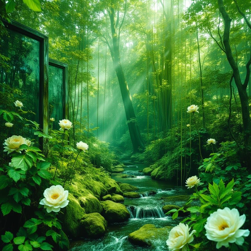 Dreamy Green Verdure: Abstract Botanical Illustration