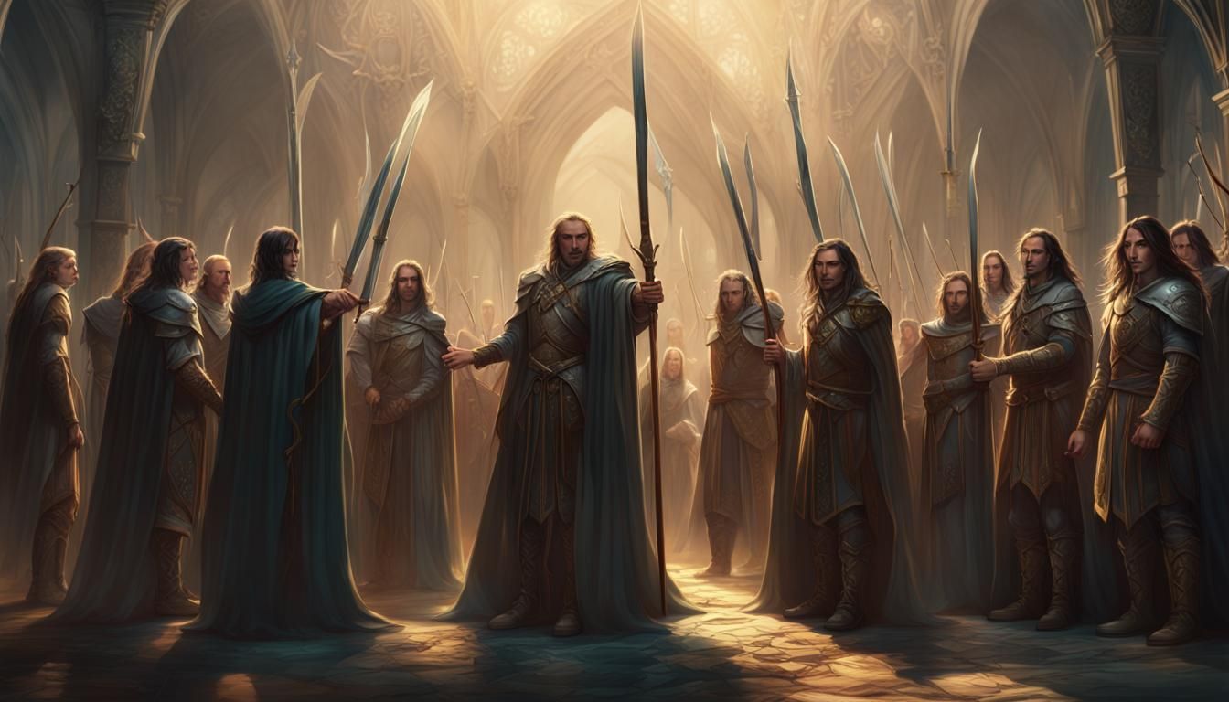 Elven Warriors Take Oath in Dark Fantasy Art