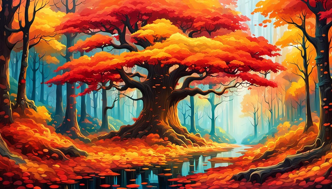 Colorful Autumn Forest in Graffiti Art Style