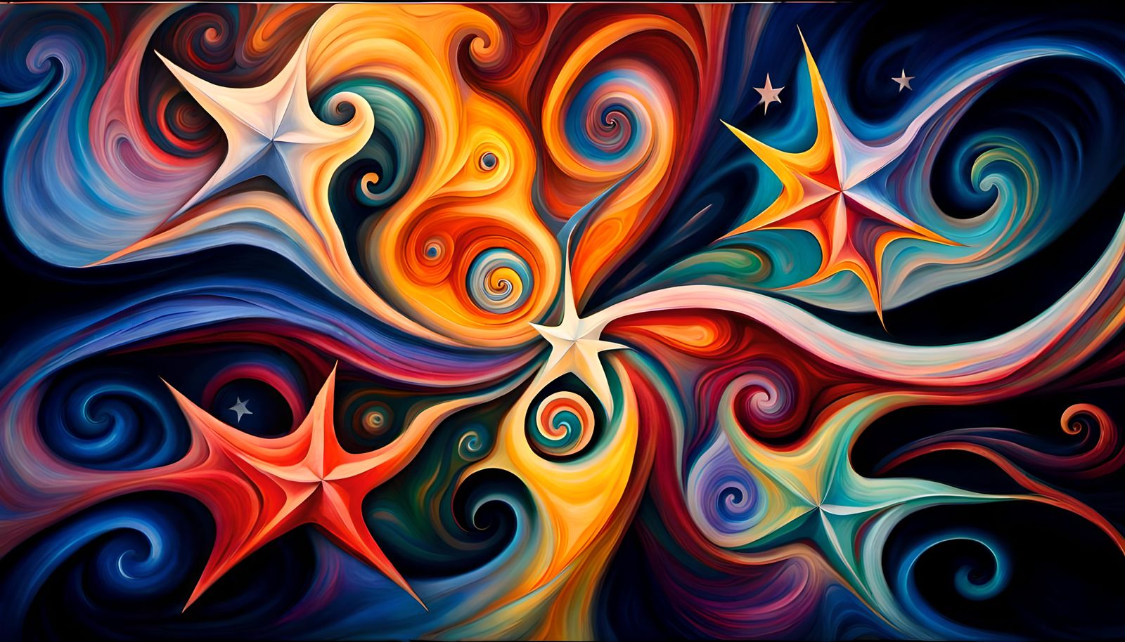 Swirling Stars in Iridescent Cosmic Dance: Impasto Oil