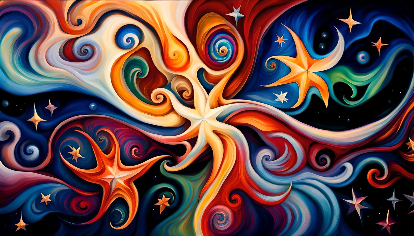 Swirling Star Cluster in Impasto Oil Style