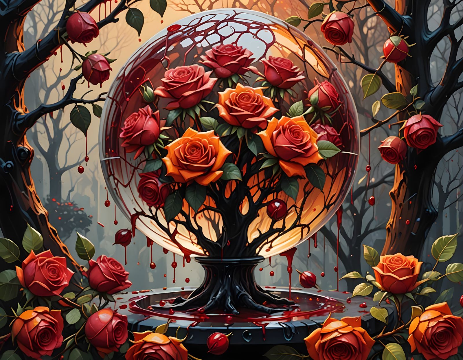 Blood Orange Roses in Glass Sphere: Street Art