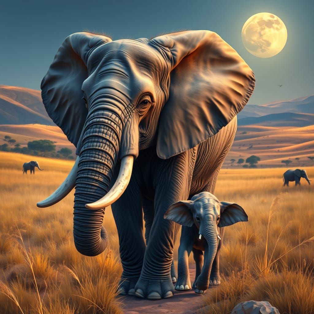 Ethereal African Steppe Scene in Airbrushed Oil Painting