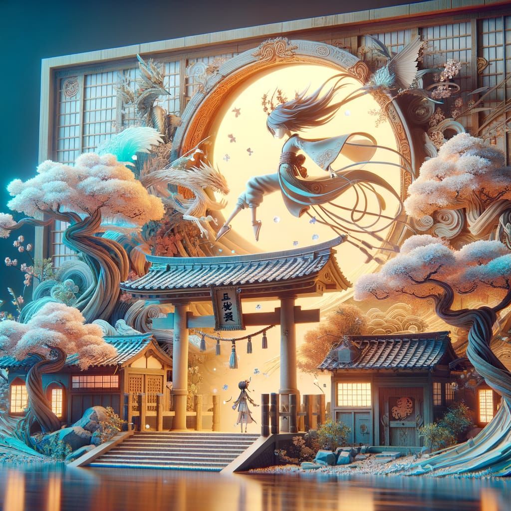 Surreal Japanese Fantasy World in Cyberpunk Aesthetic