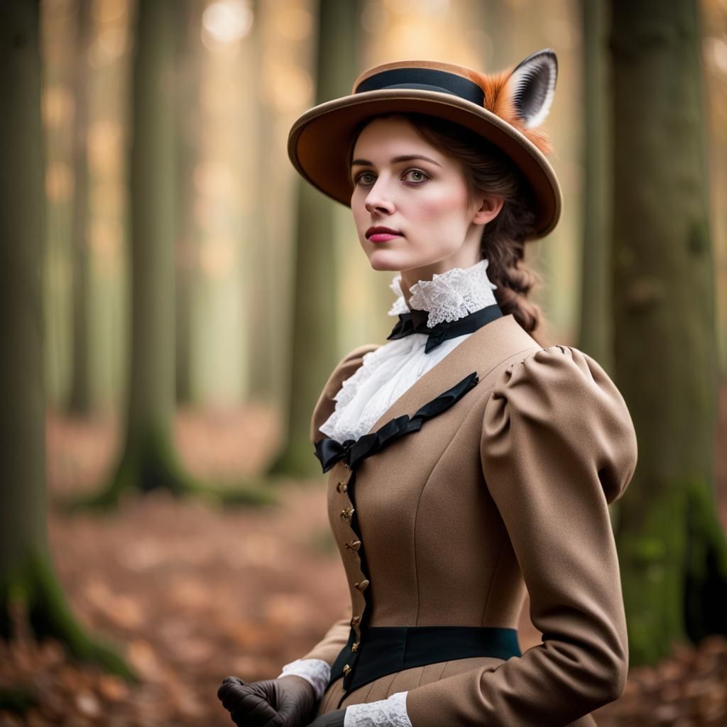 Victorian Lady in Forest During Fox Hunt