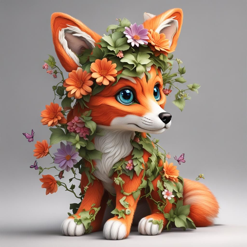 Floral Fox Cub: A Living Sculpture of Nature