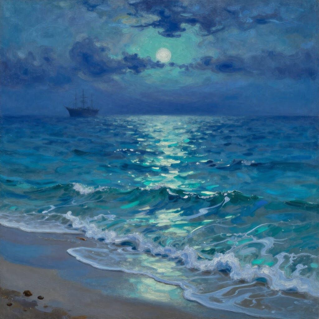 Ethereal Ocean Twilight: Ancient Ships on a Mysterious Horiz...