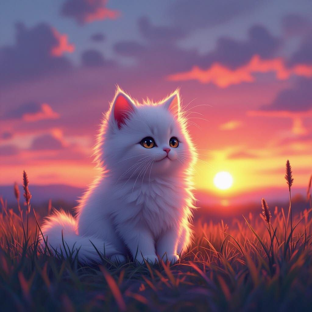 Fluffy Subject at Sunset in Hyperrealistic Style