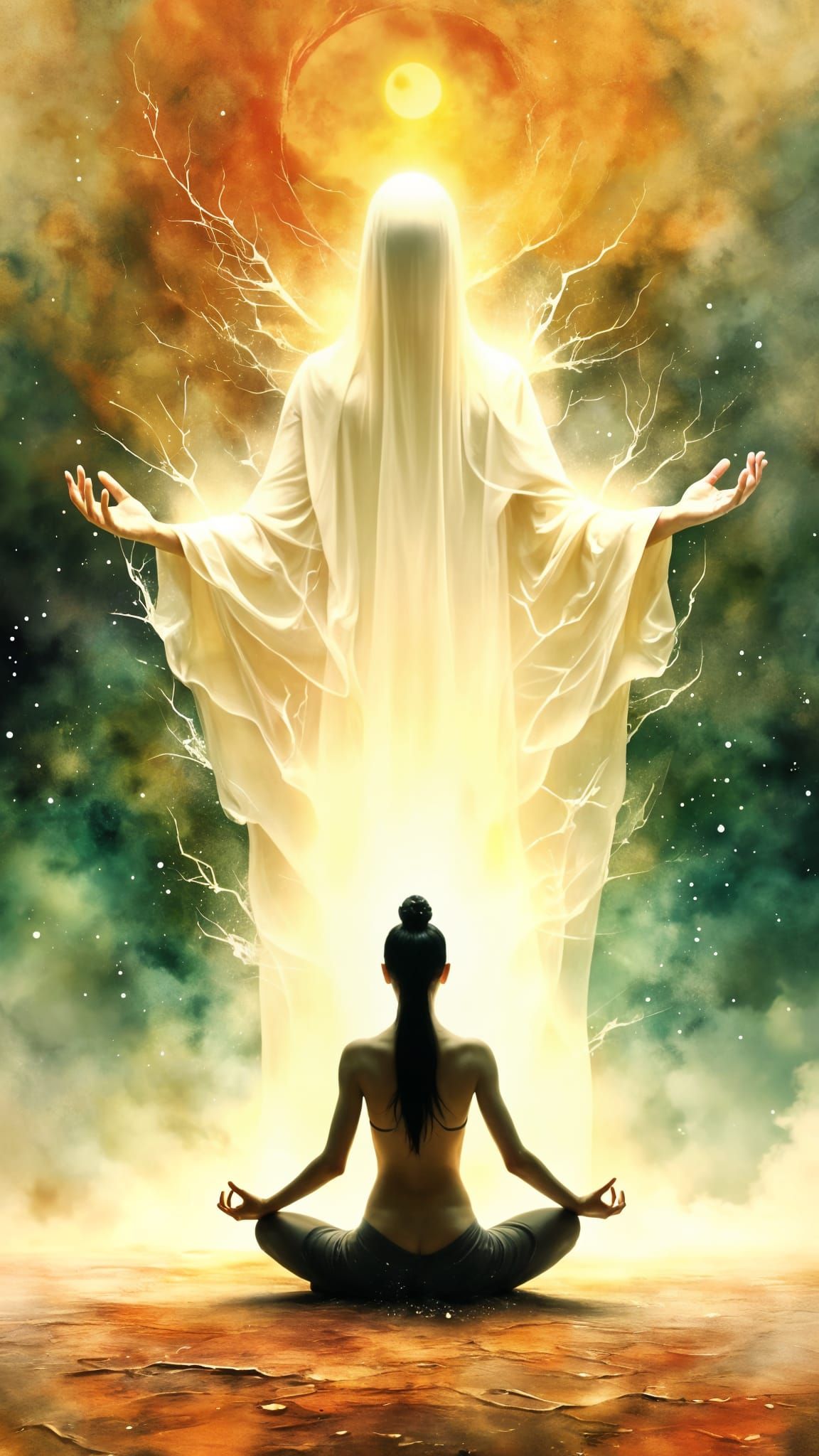 Zen Ghost in Lotus Pose: Abstract Surrealism