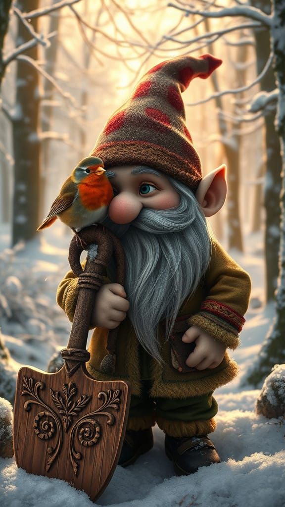 Whimsical Gnome in Winter Wonderland Scene