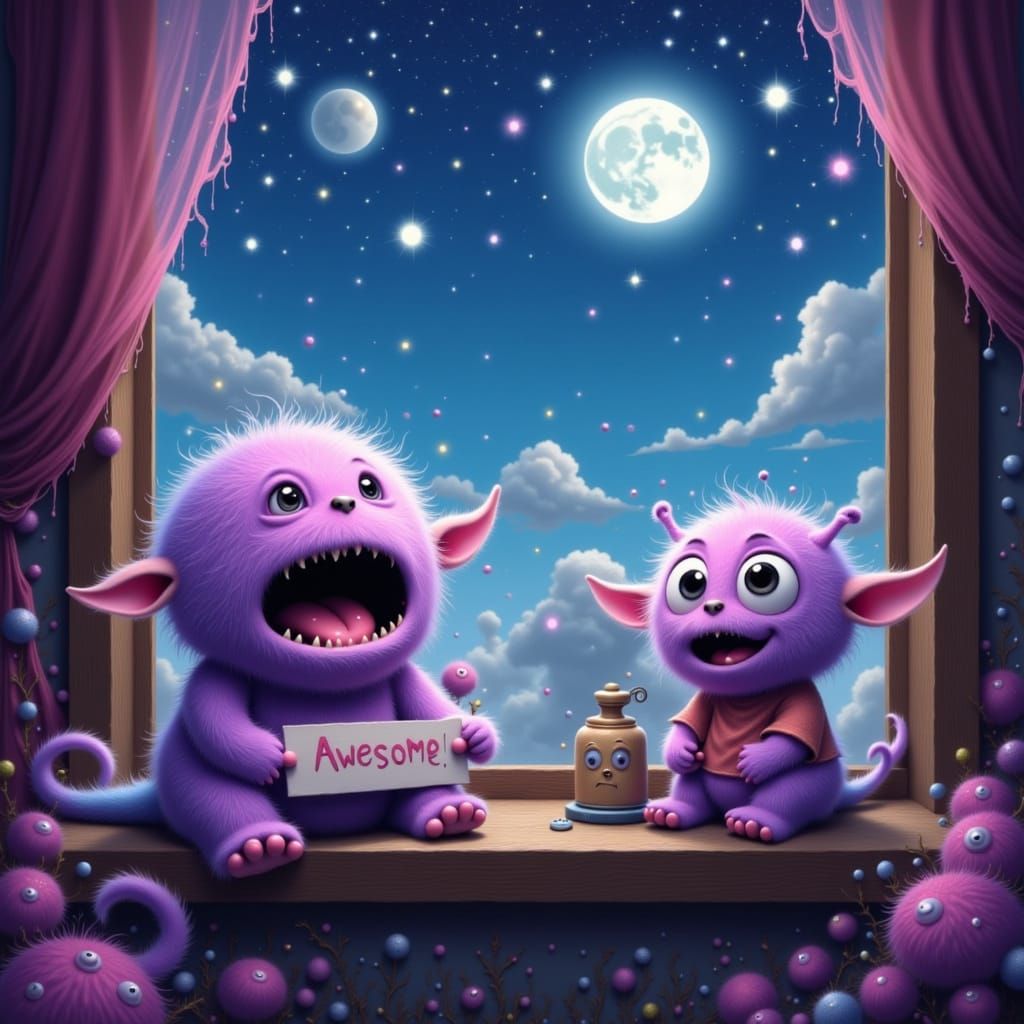 Whimsical Monsters Declare Awesomeness Under Starry Sky