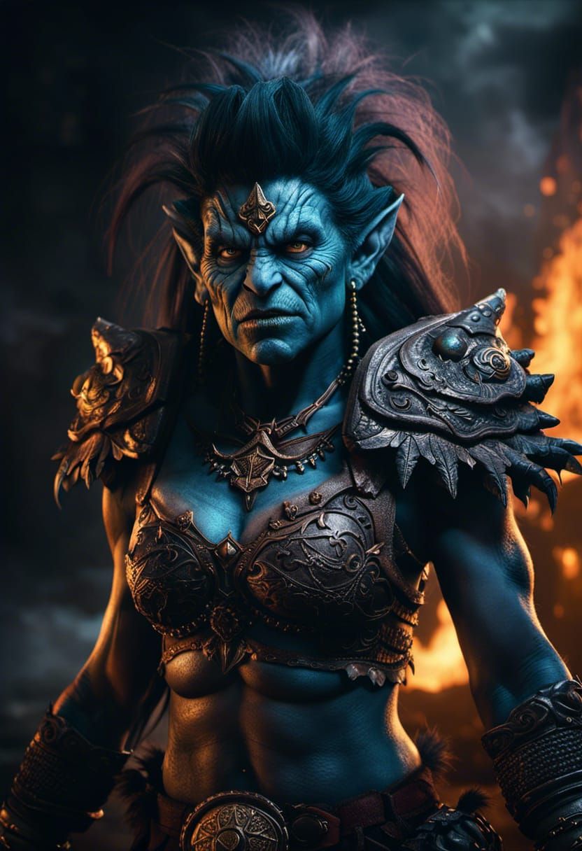 Epic Warlock Troll Woman in Dark Fantasy Style