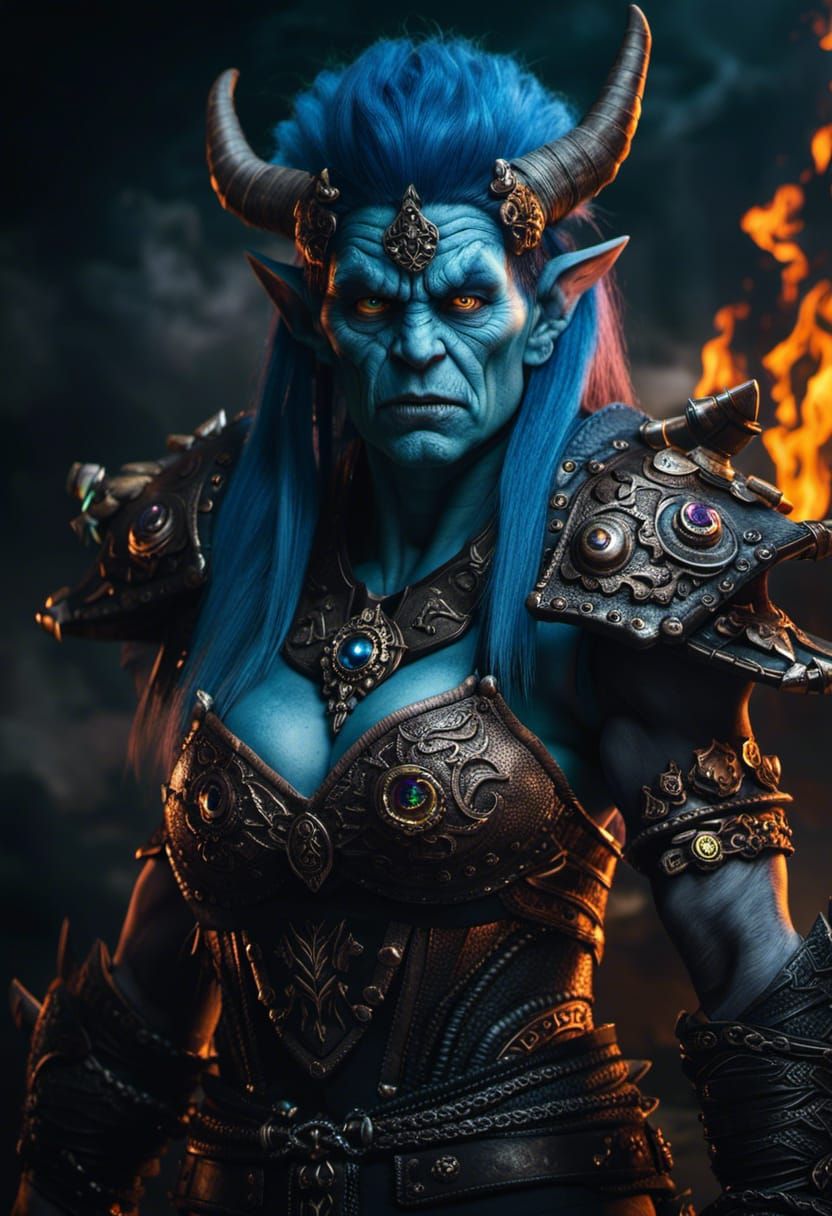 Epic Warlock Troll Woman in Dark Fantasy Style