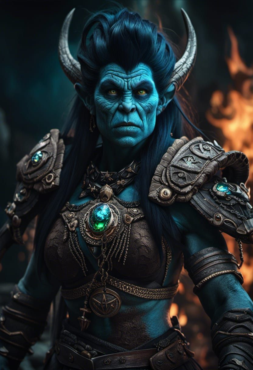 Epic Warlock Troll Woman in Dark Fantasy Style