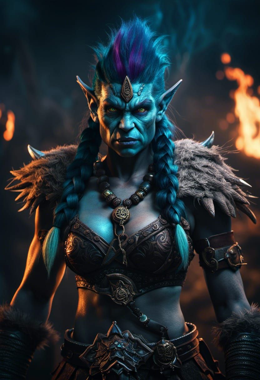 Epic Warlock Troll Woman Portrait in Dark Fantasy Style