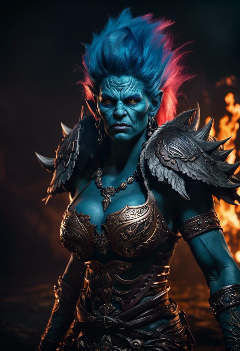 Epic Warlock Troll Woman in Dark Fantasy Style